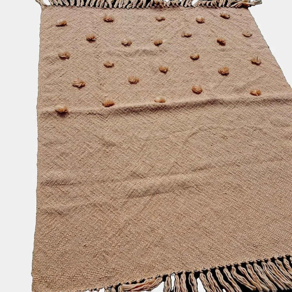 Pier 1 Imports Throw Blanket Dusty Rose Pink Pom‎ Pom Fringe